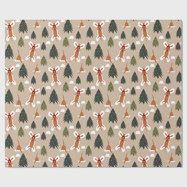 Hund Snöängel Jul Mönster Presentpapper (Platt)