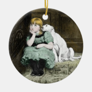 Hund som älskar flickan julgransprydnad keramik