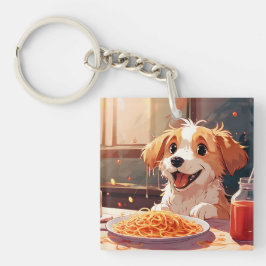 Hund som äter spaghetti