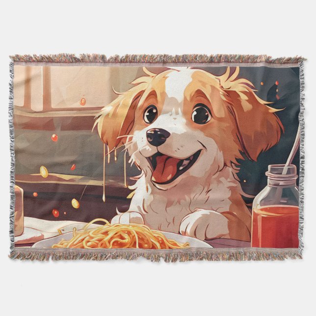 Hund som äter spaghetti filt (Framsidan)
