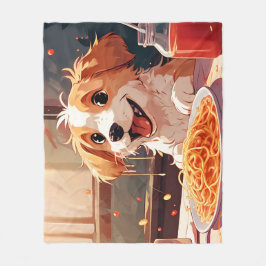 Hund som äter spaghetti fleecefilt