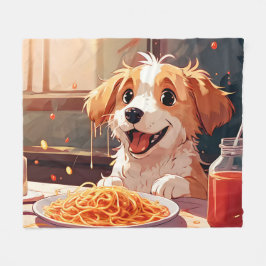 Hund som äter spaghetti fleecefilt