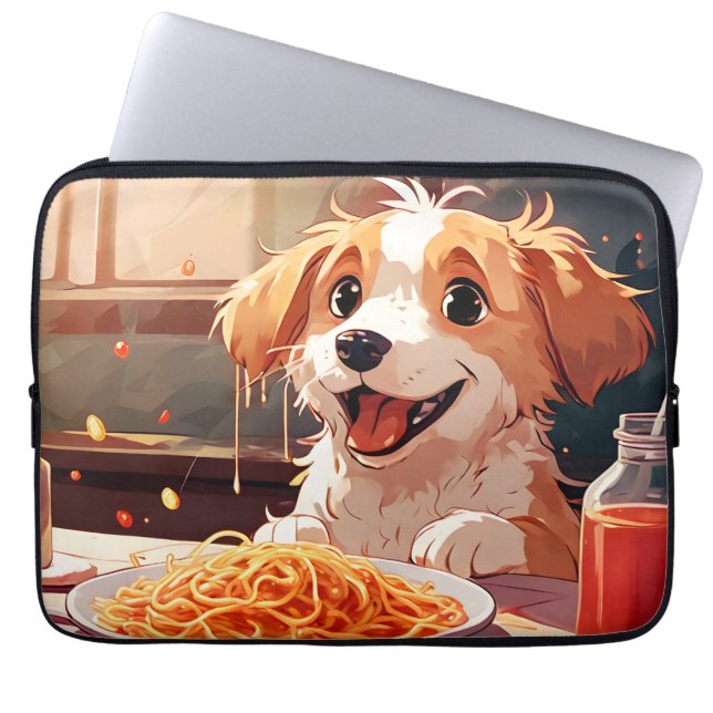 Hund som äter spaghetti laptop fodral (Framsidan)
