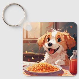 Hund som äter spaghetti nyckelring