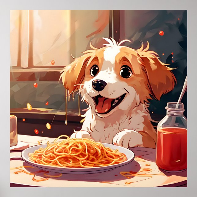 Hund som äter spaghetti poster (Framsidan)