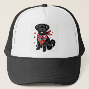 Hund som bär en röd bandana med stjärnmönster keps