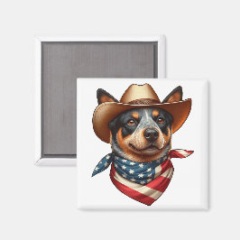 Hund som bär hatt och amerikansk flagga bandana magnet