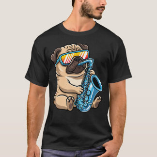 Hund som bär solglasögon spelar saxofon t shirt