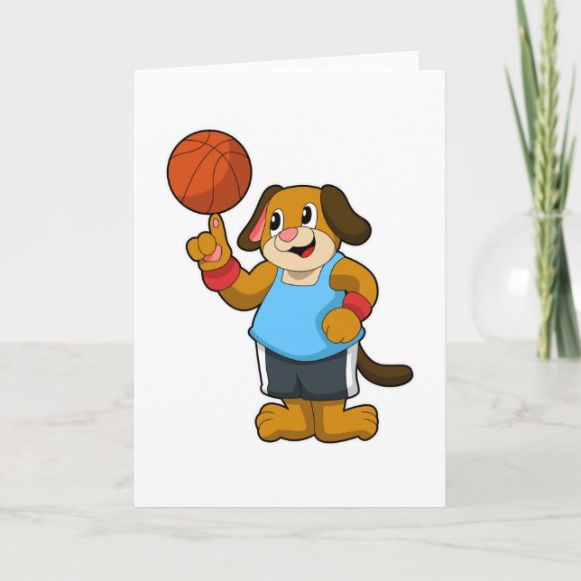 Hund som basketbollspelare med basketboll kort (Framsida)