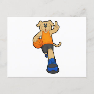 Hund som basketbollspelare med basketboll vykort