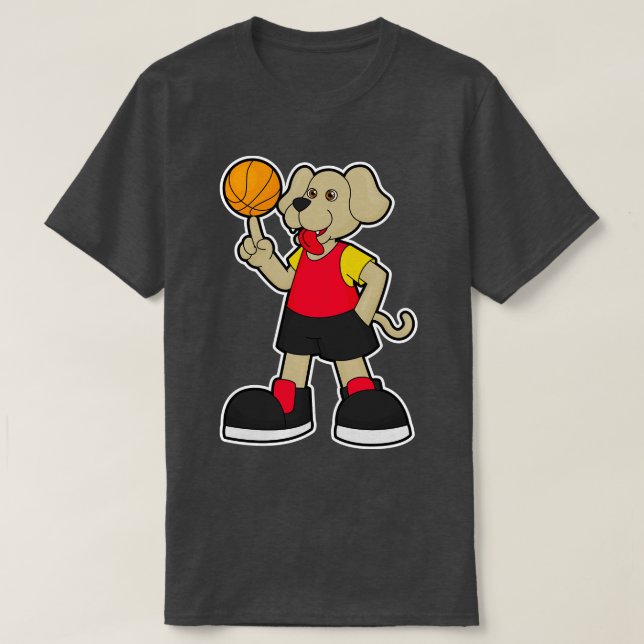 Hund som basketspelare med basket 3 t shirt (Design framsida)