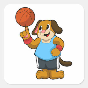 Hund som basketspelare med basket fyrkantigt klistermärke