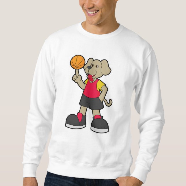 Hund som basketspelare med basket lång ärmad tröja (Framsida)