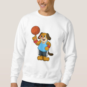 Hund som basketspelare med basket lång ärmad tröja