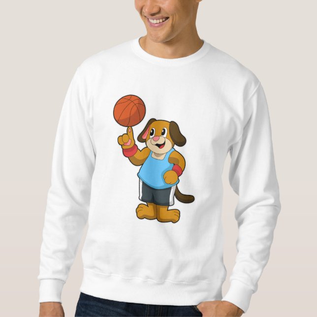 Hund som basketspelare med basket lång ärmad tröja (Framsida)