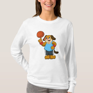 Hund som basketspelare med basket t shirt