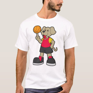 Hund som basketspelare med basket t shirt