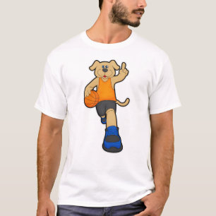 Hund som basketspelare med basket t shirt