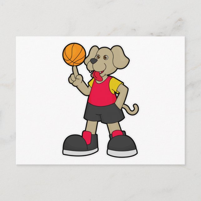Hund som basketspelare med basket vykort (Framsida)