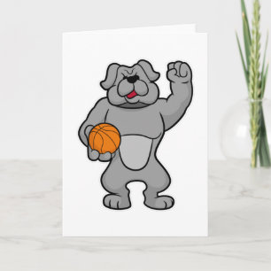 Hund som basketspelare med basketboll kort
