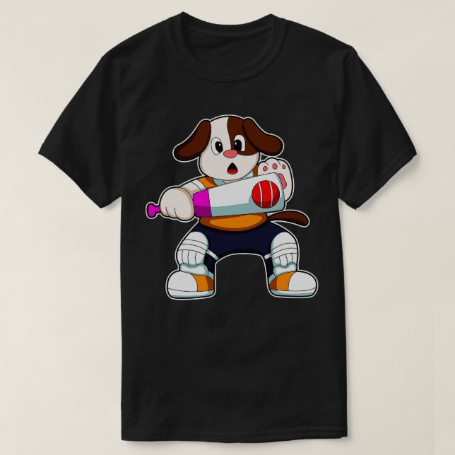 Hund som Batsman med Cricket fladdermus T Shirt (Design framsida)