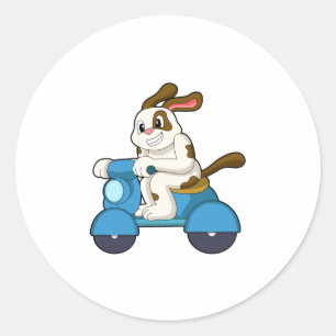 Hund som Biker med Scooter.PNG Runt Klistermärke