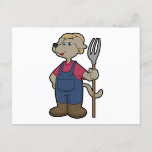 Hund som bonde med kratta & hatt vykort