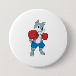 Hund som Boxer med Boxinghandskar Knapp