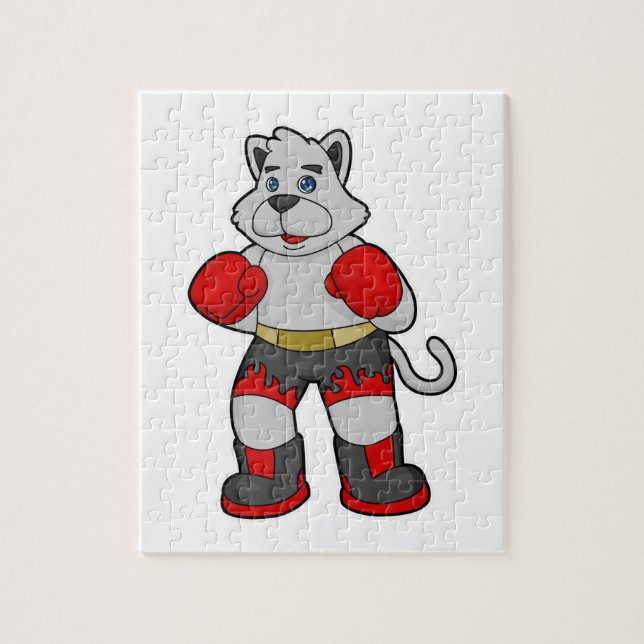 Hund som Boxer med Boxinghandskar Pussel (Vertikal)