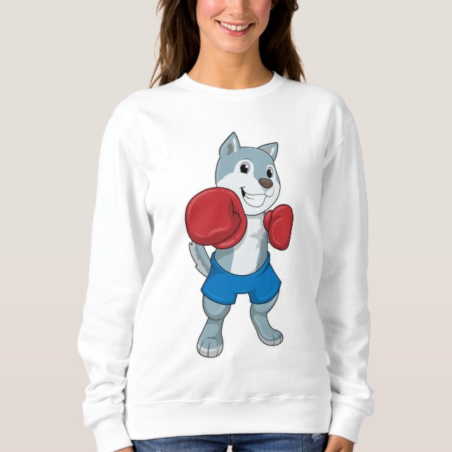 Hund som Boxer med Boxinghandskar T Shirt (Framsida)