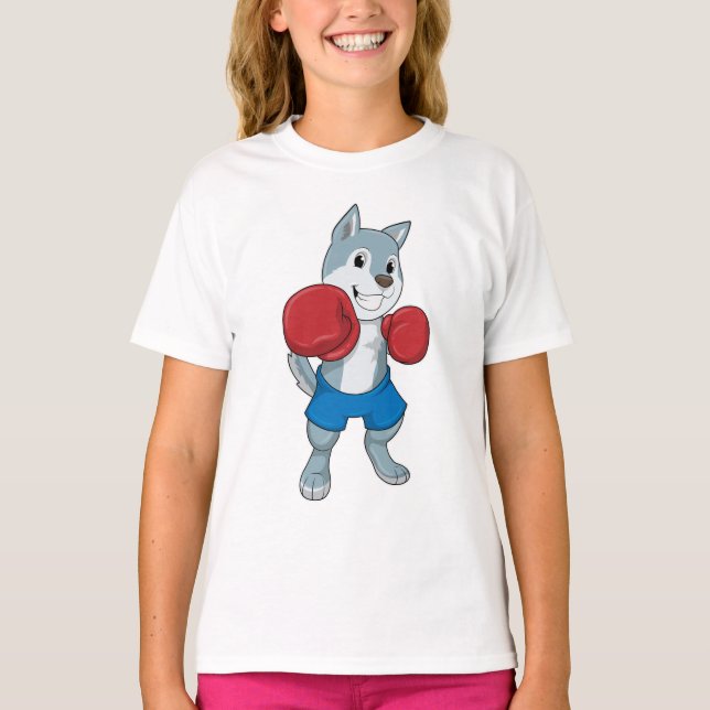 Hund som Boxer med Boxinghandskar T Shirt (Framsida)