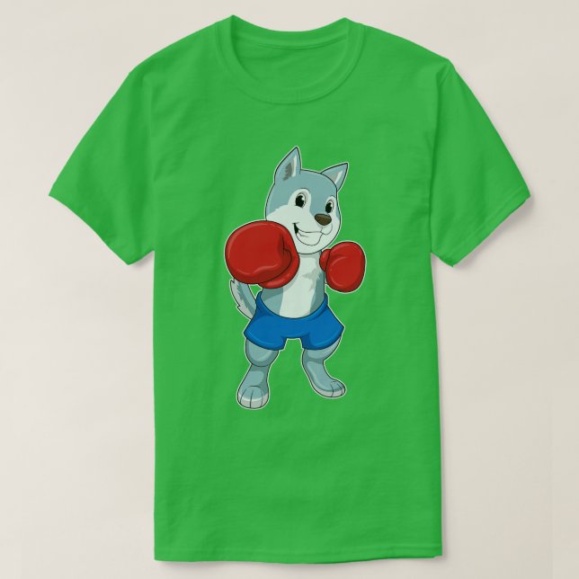 Hund som Boxer med Boxinghandskar T Shirt (Design framsida)