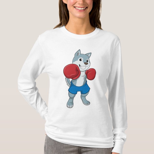 Hund som Boxer med Boxinghandskar T Shirt (Framsida)