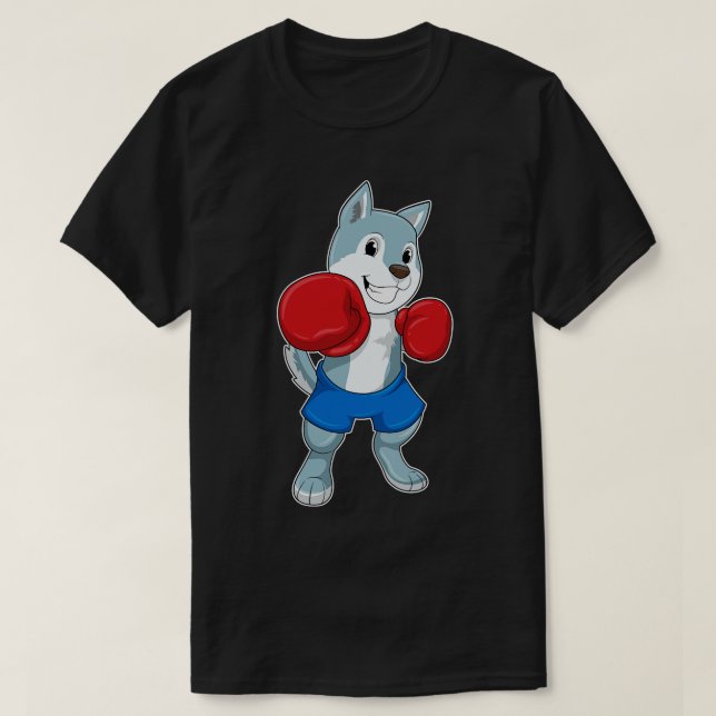 Hund som Boxer med Boxinghandskar T Shirt (Design framsida)