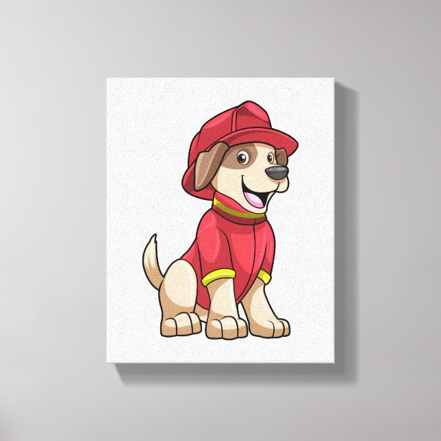 Hund som brandman med brandhjälm canvastryck (Framsida)