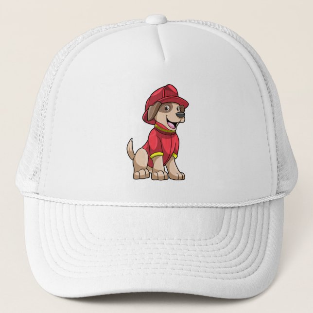 Hund som brandman med brandhjälm keps (Framsida)