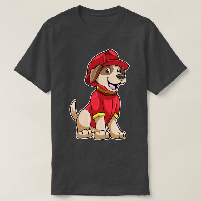 Hund som brandman med brandhjälm t shirt (Design framsida)