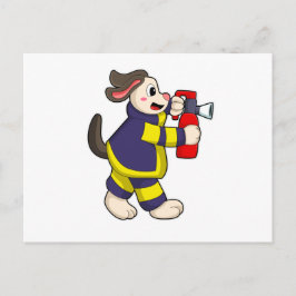 Hund som brandman med brandsläckare vykort