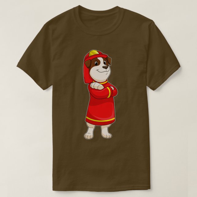 Hund som brandman med Helmet T Shirt (Design framsida)