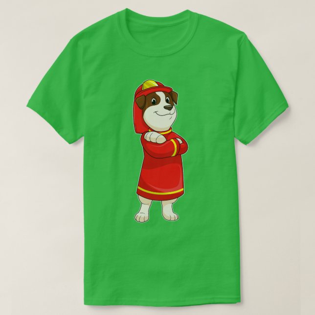 Hund som brandman med Helmet T Shirt (Design framsida)