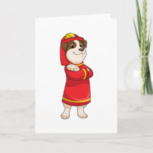 Hund som brandman med hjälm kort
