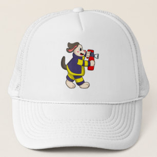Hund som brandsläckare med brandsläckare keps
