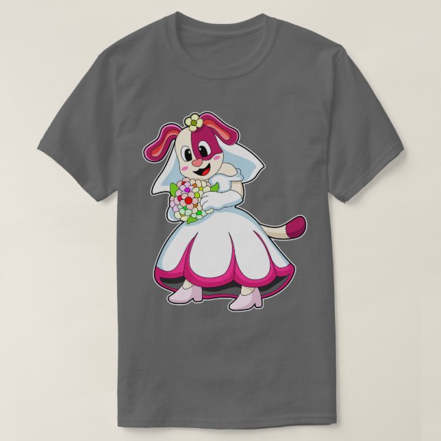 Hund som Bride med Bröllop klänningsblommor T Shirt (Design framsida)