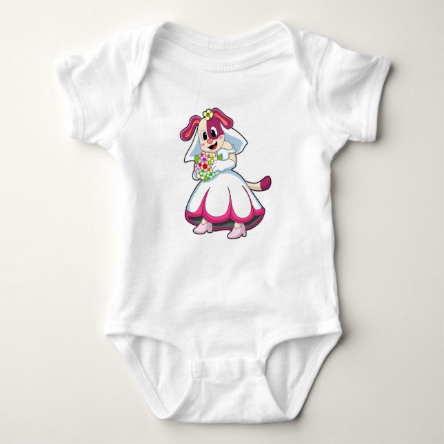 Hund som brud med bröllopsklänning & blommor t shirt (Framsida)