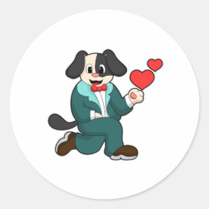 Hund som brudgum med kostym och slips runt klistermärke