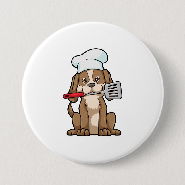 Hund som Cook med Chef's hat & Spatula Knapp (Framsida)