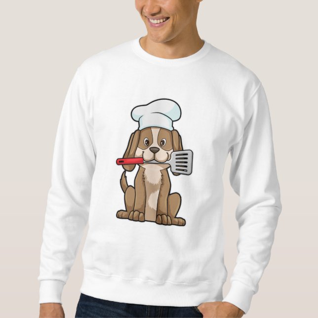 Hund som Cook med Chef's hat & Spatula Lång Ärmad Tröja (Framsida)