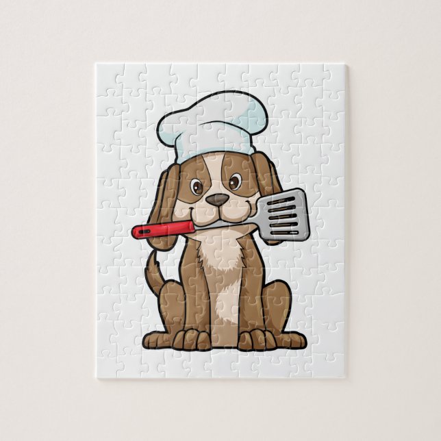 Hund som Cook med Chef's hat & Spatula Pussel (Vertikal)