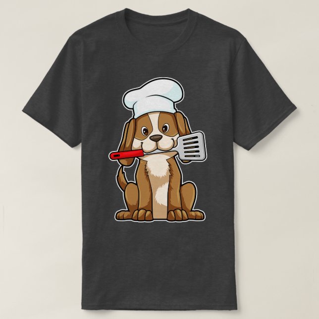 Hund som Cook med Chefs hat Spatula T Shirt (Design framsida)