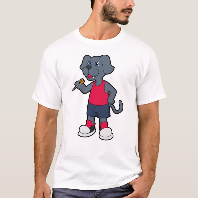 Hund som Dart-spelare med mörkt ljus T Shirt (Framsida)